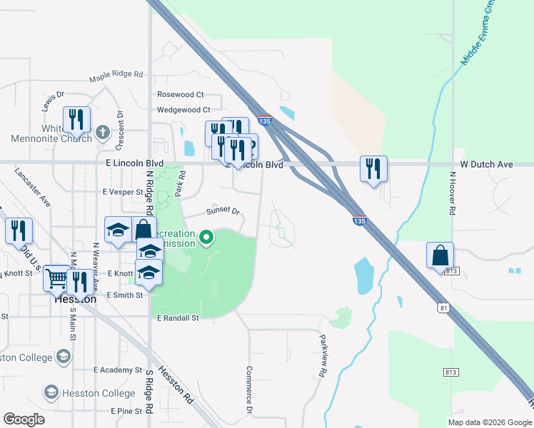 map of restaurants, bars, coffee shops, grocery stores, and more near 200 East Randall Street in Hesston