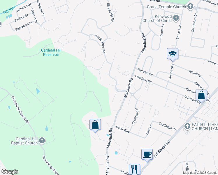 map of restaurants, bars, coffee shops, grocery stores, and more near 7505 Meaganwood Place in Louisville