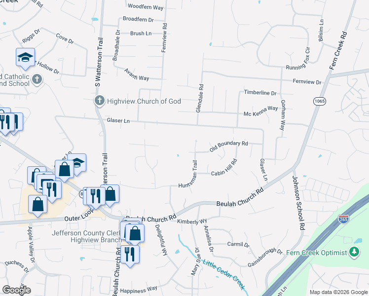 map of restaurants, bars, coffee shops, grocery stores, and more near 8212 Glaser Lane in Louisville