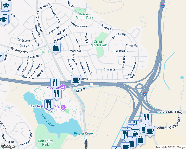 map of restaurants, bars, coffee shops, grocery stores, and more near 112 Simonton Street in Vallejo