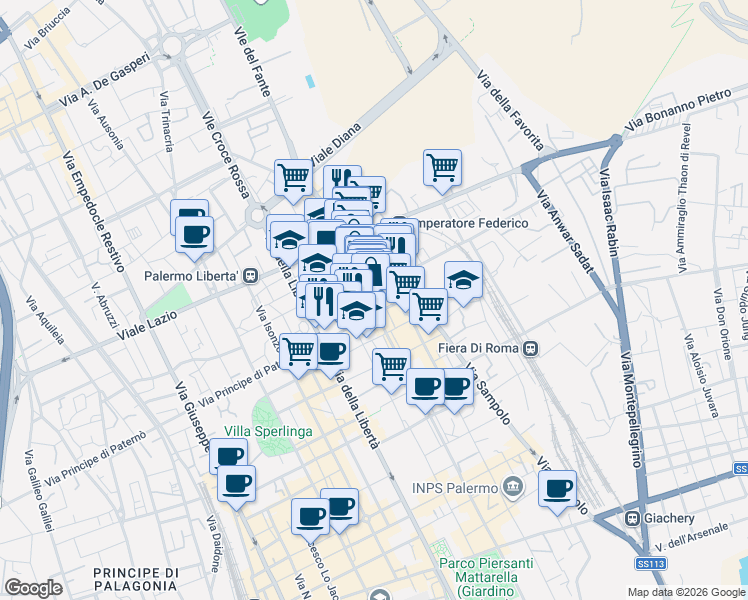 map of restaurants, bars, coffee shops, grocery stores, and more near 23 Via Alessandro La Marmora in Palermo