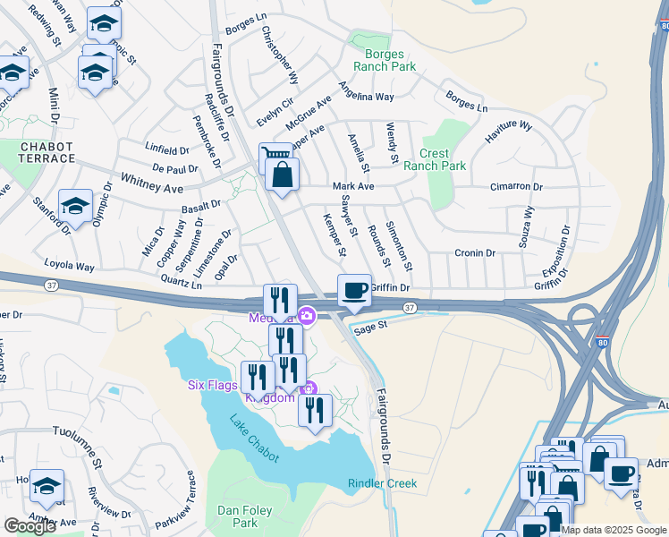 map of restaurants, bars, coffee shops, grocery stores, and more near 1901 Griffin Drive in Vallejo