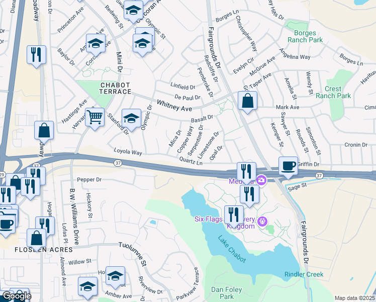 map of restaurants, bars, coffee shops, grocery stores, and more near 157 Serpentine Drive in Vallejo