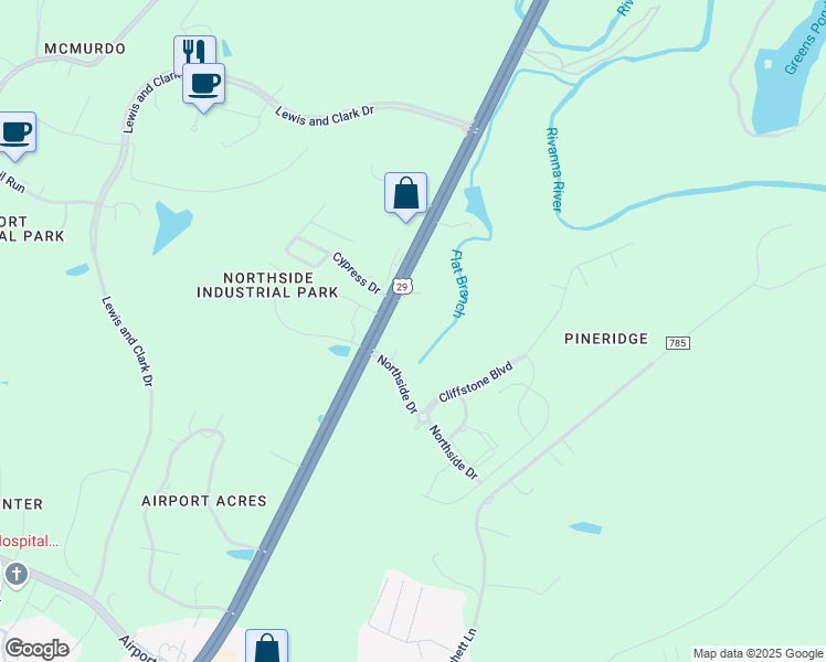 map of restaurants, bars, coffee shops, grocery stores, and more near 3899 Seminole Trail in Charlottesville