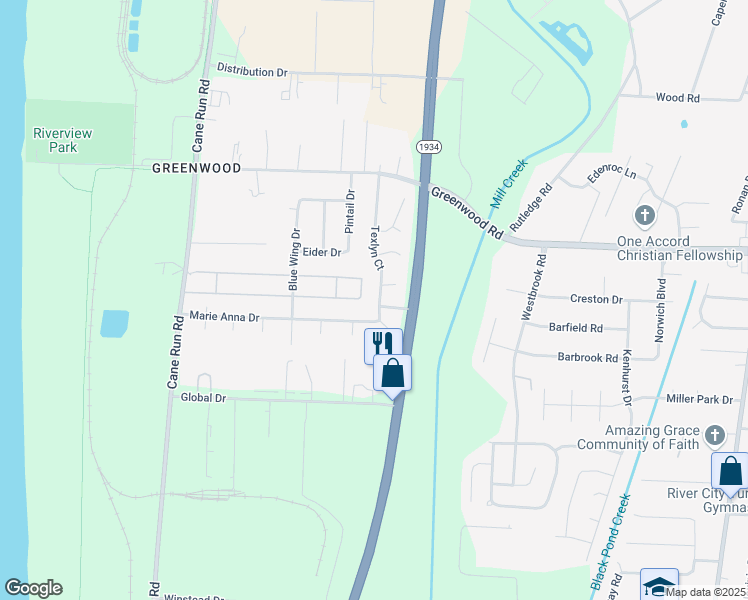 map of restaurants, bars, coffee shops, grocery stores, and more near 7804 Texlyn Court in Louisville