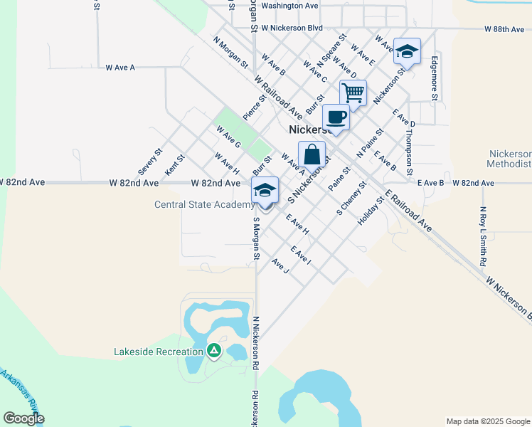 map of restaurants, bars, coffee shops, grocery stores, and more near 305 South Nickerson Street in Nickerson