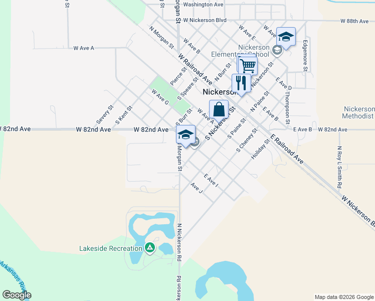 map of restaurants, bars, coffee shops, grocery stores, and more near 305 South Nickerson Street in Nickerson