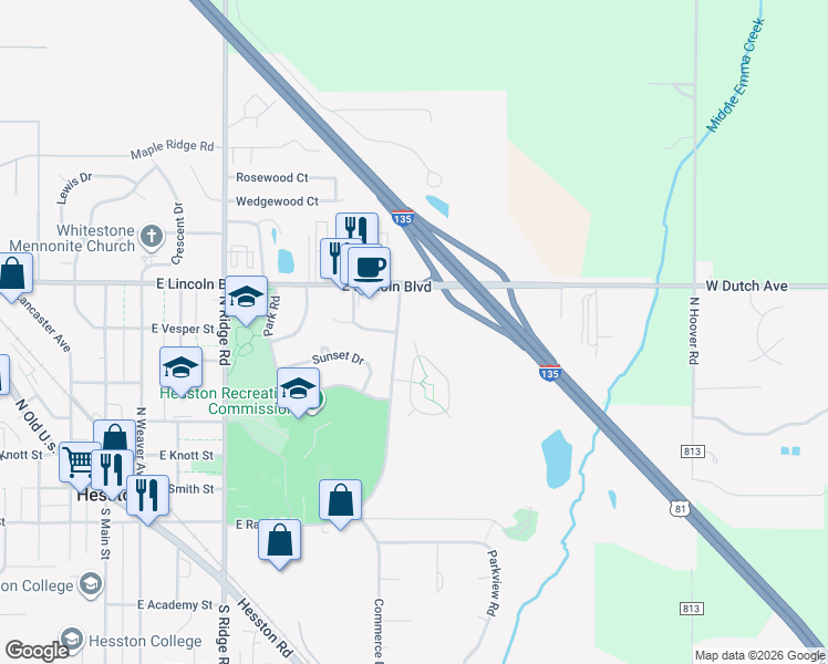 map of restaurants, bars, coffee shops, grocery stores, and more near 200 East Randall Street in Hesston