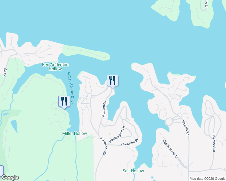 map of restaurants, bars, coffee shops, grocery stores, and more near 1680 Autumn Lane in Osage Beach