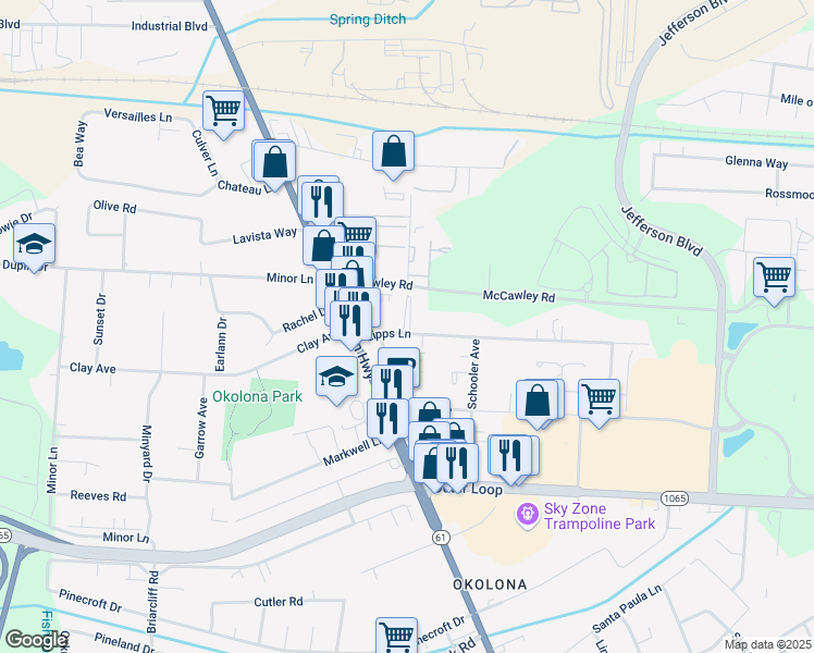 map of restaurants, bars, coffee shops, grocery stores, and more near 7510 Dunwoody Court in Louisville