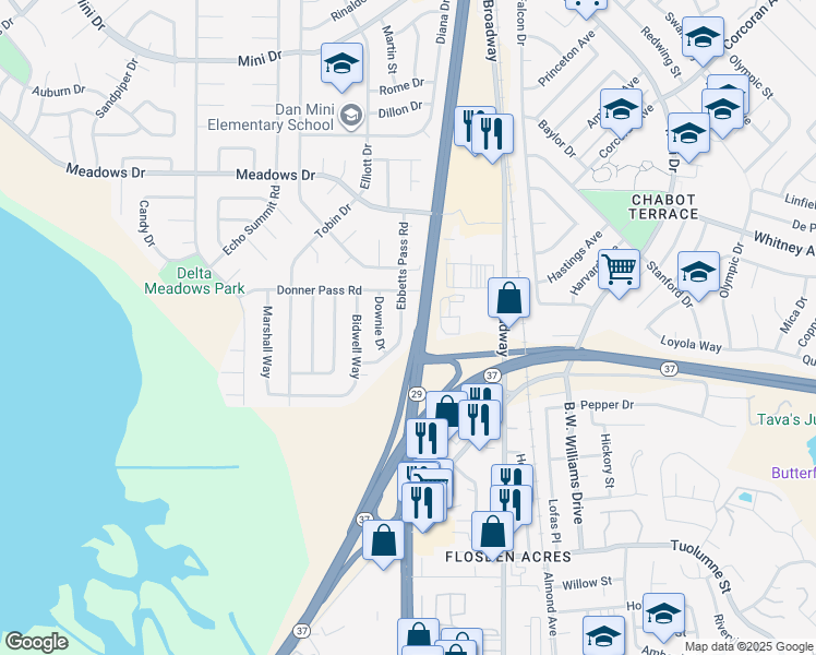 map of restaurants, bars, coffee shops, grocery stores, and more near 238 Ebbetts Pass Road in Vallejo