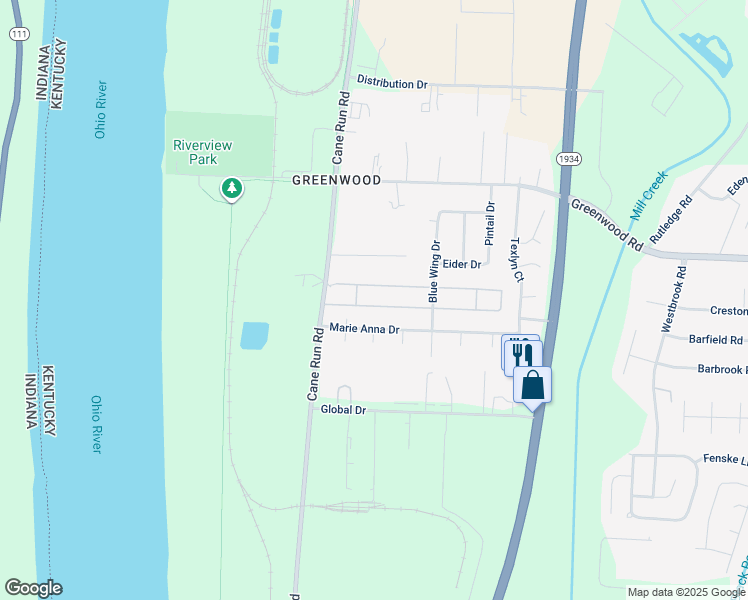 map of restaurants, bars, coffee shops, grocery stores, and more near 48 Glen Echo Place in Louisville