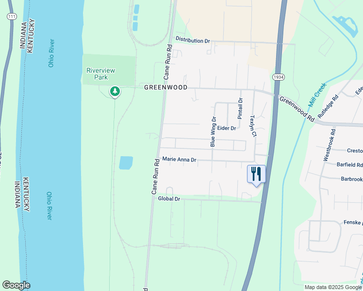 map of restaurants, bars, coffee shops, grocery stores, and more near 48 Glen Echo Place in Louisville