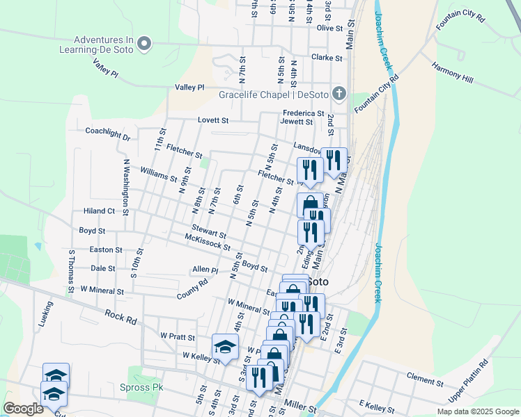 map of restaurants, bars, coffee shops, grocery stores, and more near 411 Williams Street in De Soto