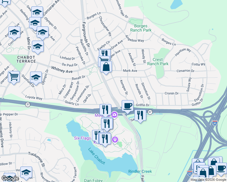 map of restaurants, bars, coffee shops, grocery stores, and more near 1935 Griffin Drive in Vallejo
