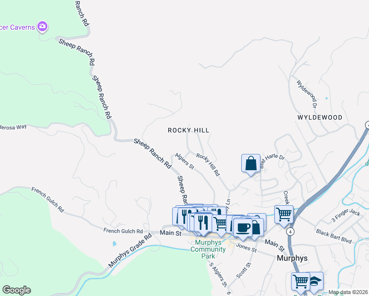 map of restaurants, bars, coffee shops, grocery stores, and more near 896 Algiers Street in Murphys