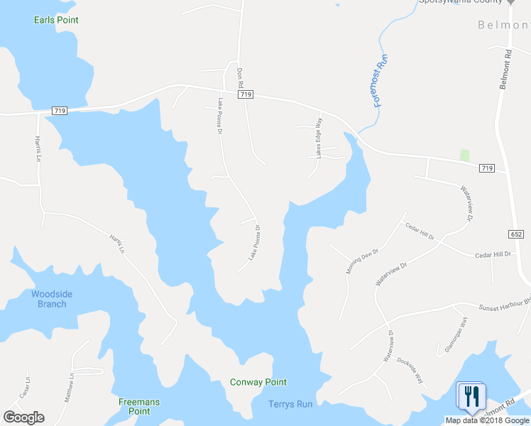 map of restaurants, bars, coffee shops, grocery stores, and more near 6761 Lake Pointe Drive in Mineral