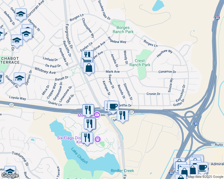 map of restaurants, bars, coffee shops, grocery stores, and more near 151 Sawyer Street in Vallejo