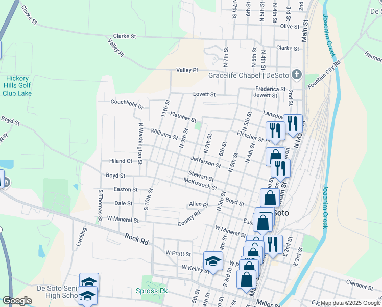 map of restaurants, bars, coffee shops, grocery stores, and more near 801 Jefferson Street in De Soto