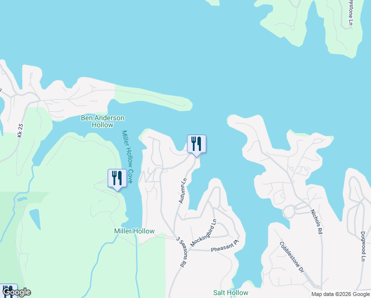 map of restaurants, bars, coffee shops, grocery stores, and more near 1717-1799 Autumn Lane in Osage Beach