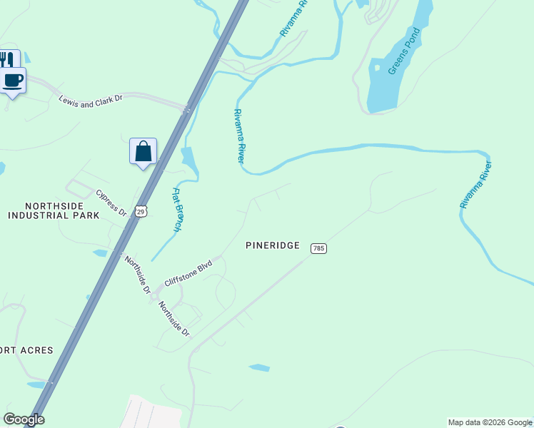 map of restaurants, bars, coffee shops, grocery stores, and more near 3764 Pritchett Lane in Charlottesville