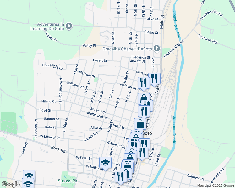 map of restaurants, bars, coffee shops, grocery stores, and more near 411 Williams Street in De Soto