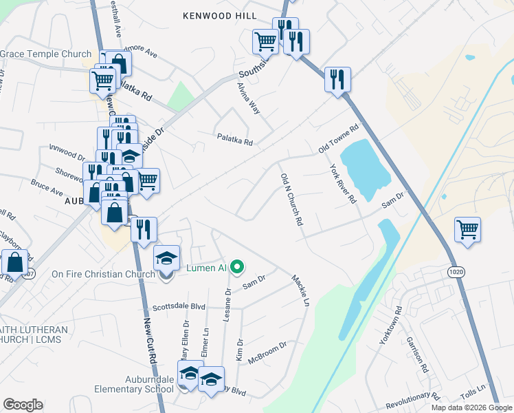 map of restaurants, bars, coffee shops, grocery stores, and more near 118 Old Towne Road in Louisville