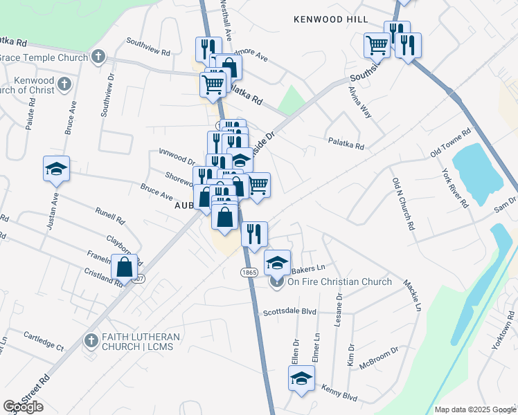 map of restaurants, bars, coffee shops, grocery stores, and more near 224 Lillian Way in Louisville