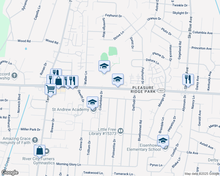 map of restaurants, bars, coffee shops, grocery stores, and more near in Louisville