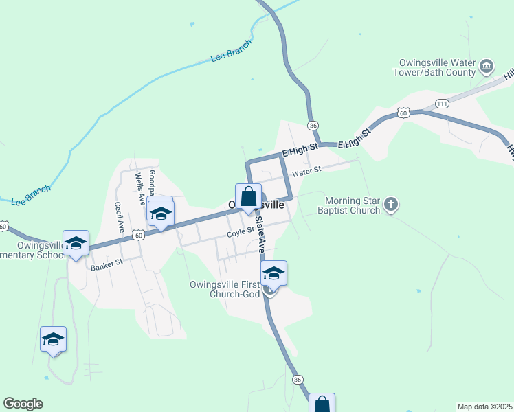 map of restaurants, bars, coffee shops, grocery stores, and more near U.S. 60 in Owingsville