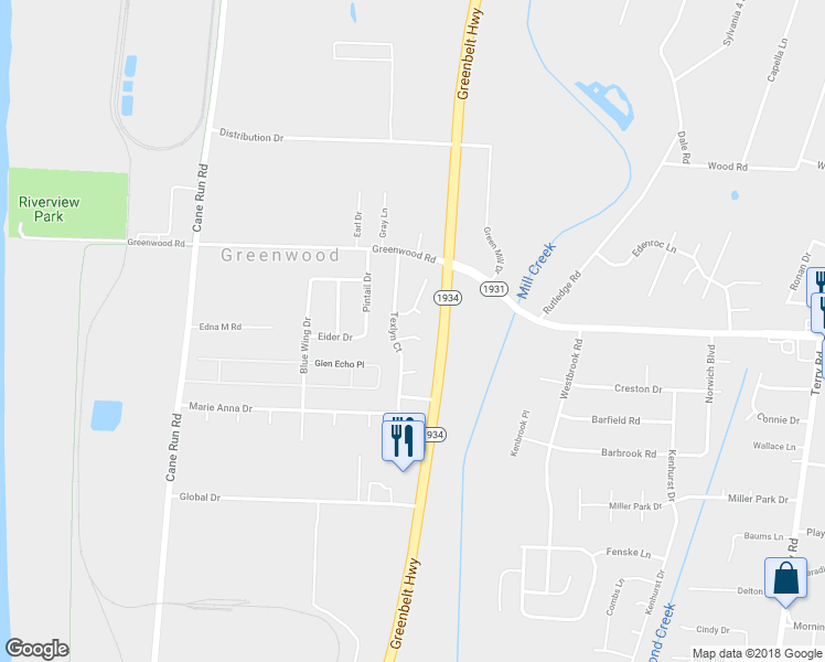 map of restaurants, bars, coffee shops, grocery stores, and more near 7107 Brook Garden Place in Louisville