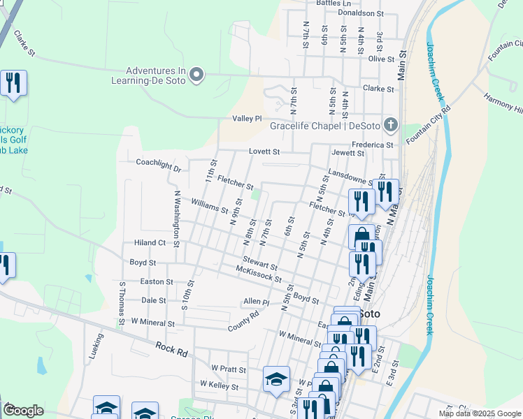 map of restaurants, bars, coffee shops, grocery stores, and more near 515 North 8th Street in De Soto
