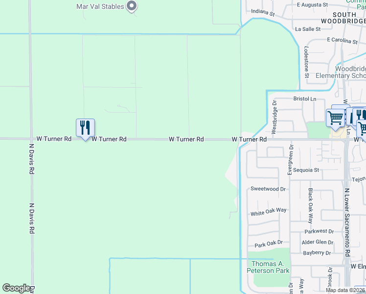 map of restaurants, bars, coffee shops, grocery stores, and more near 450 West Turner Road in Lodi