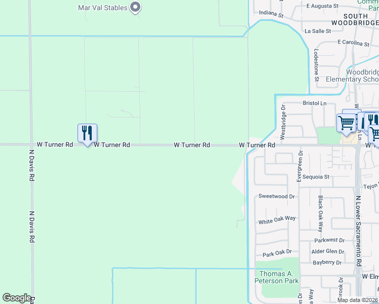 map of restaurants, bars, coffee shops, grocery stores, and more near 450 West Turner Road in Lodi