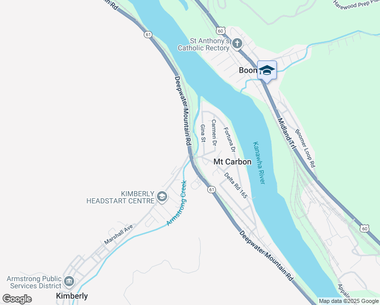 map of restaurants, bars, coffee shops, grocery stores, and more near Armstrong Creek in Mount Carbon