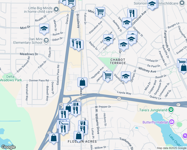 map of restaurants, bars, coffee shops, grocery stores, and more near 128 Hastings Avenue in Vallejo