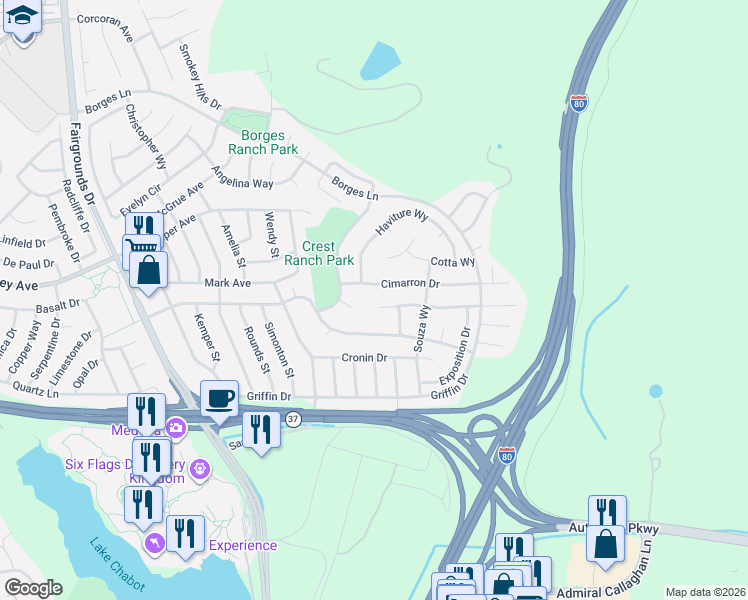 map of restaurants, bars, coffee shops, grocery stores, and more near 119 Carousel Drive in Vallejo