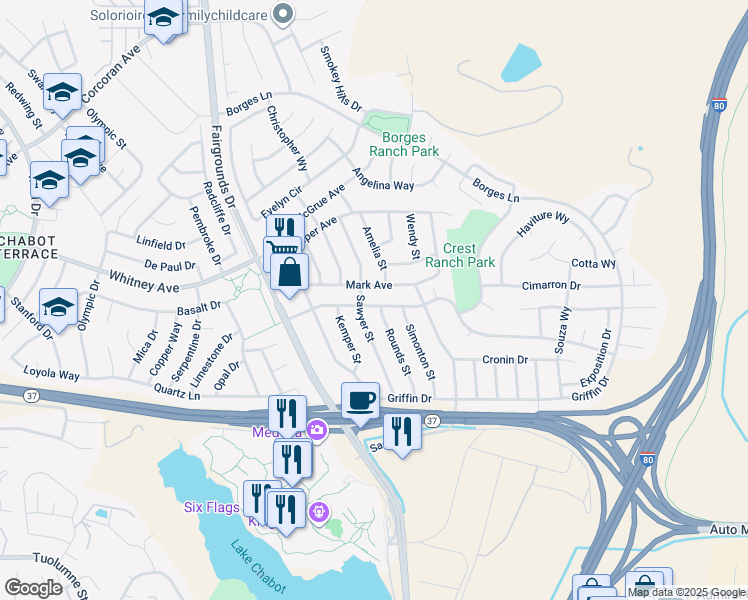 map of restaurants, bars, coffee shops, grocery stores, and more near 176 Rounds Street in Vallejo