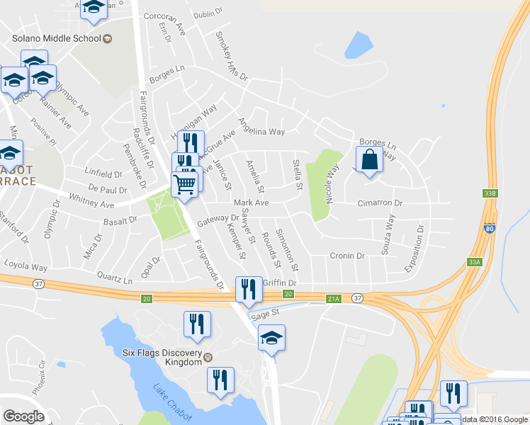 map of restaurants, bars, coffee shops, grocery stores, and more near 1006 Gateway Drive in Vallejo