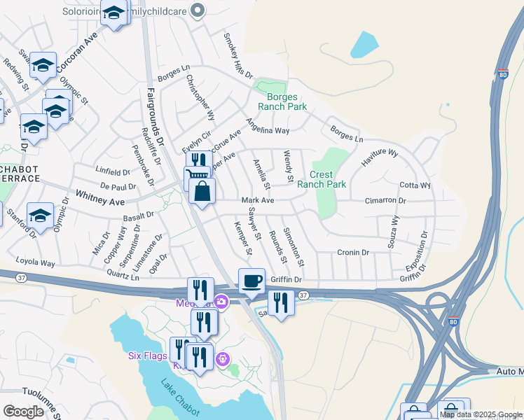 map of restaurants, bars, coffee shops, grocery stores, and more near 176 Rounds Street in Vallejo
