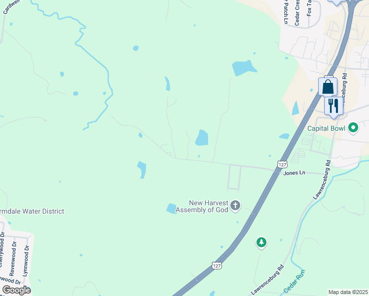 map of restaurants, bars, coffee shops, grocery stores, and more near 678 Jones Lane in Frankfort