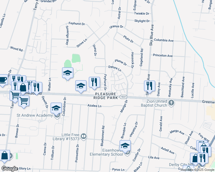 map of restaurants, bars, coffee shops, grocery stores, and more near in Louisville