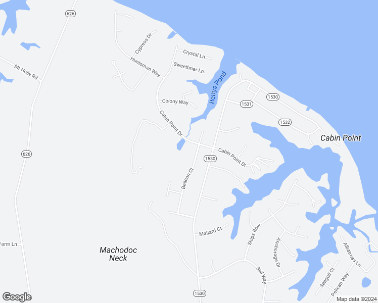 map of restaurants, bars, coffee shops, grocery stores, and more near 353 Cabin Point Drive in Montross