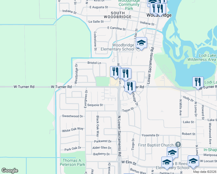 map of restaurants, bars, coffee shops, grocery stores, and more near in San Joaquin County