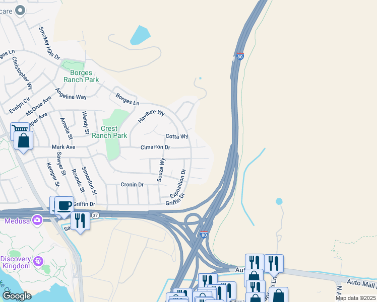 map of restaurants, bars, coffee shops, grocery stores, and more near 513 Carousel Drive in Vallejo