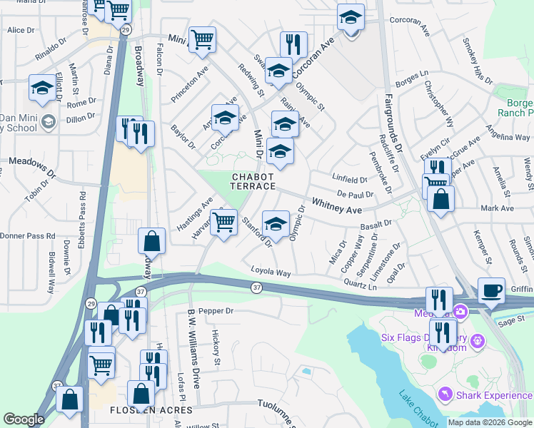 map of restaurants, bars, coffee shops, grocery stores, and more near 407 Gonzaga Avenue in Vallejo