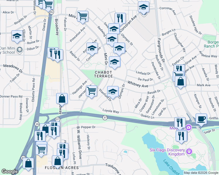 map of restaurants, bars, coffee shops, grocery stores, and more near 407 Gonzaga Avenue in Vallejo