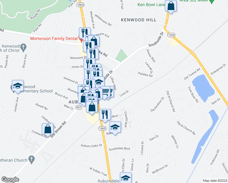 map of restaurants, bars, coffee shops, grocery stores, and more near 218 Lillian Way in Louisville