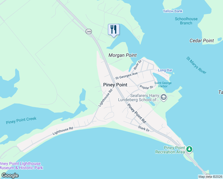 map of restaurants, bars, coffee shops, grocery stores, and more near 17302 Potomac Sands Drive in Piney Point