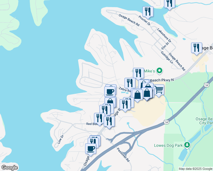 map of restaurants, bars, coffee shops, grocery stores, and more near 4715 Harbor Heights Lane in Osage Beach